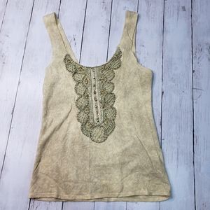 Free People Secret Heart Gold Beaded Tank Top XS